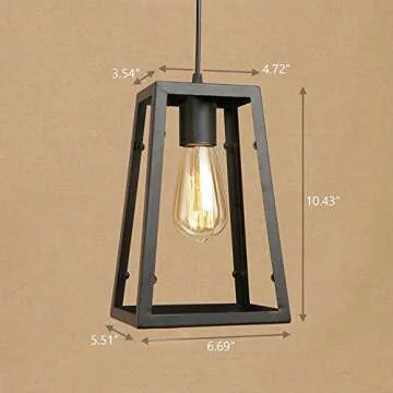 Ruanpu Adjustable Industrial Single Pendant Light with Novelty Lantern Wire Metal Cage for Indoor Lighting Black