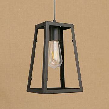 Ruanpu Adjustable Industrial Single Pendant Light with Novelty Lantern Wire Metal Cage for Indoor Lighting Black
