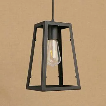 Ruanpu Adjustable Industrial Single Pendant Light with Novelty Lantern Wire Metal Cage for Indoor Lighting Black