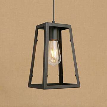 Ruanpu Adjustable Industrial Single Pendant Light with Novelty Lantern Wire Metal Cage for Indoor Lighting Black