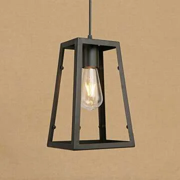 Ruanpu Adjustable Industrial Single Pendant Light with Novelty Lantern Wire Metal Cage for Indoor Lighting Black