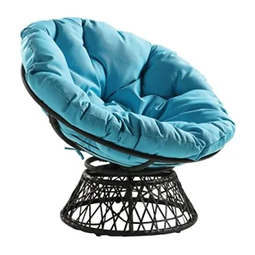 360 Swivel Wicker Papasan Chair with Grey Frame & Blue Cushion