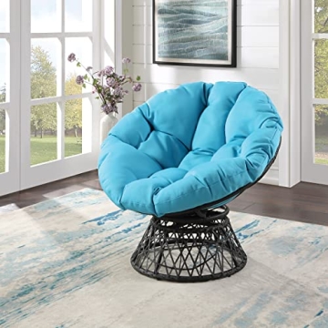 360 Swivel Wicker Papasan Chair Grey Frame Blue Cushion