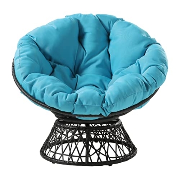 360 Swivel Wicker Papasan Chair Grey Frame Blue Cushion