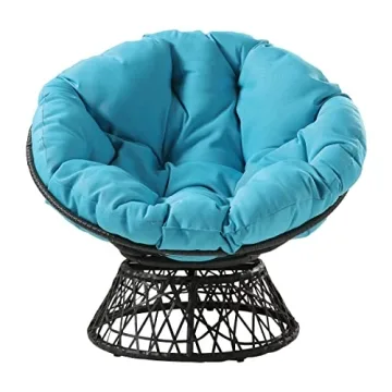 360 Swivel Wicker Papasan Chair Grey Frame Blue Cushion