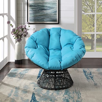360 Swivel Wicker Papasan Chair Grey Frame Blue Cushion