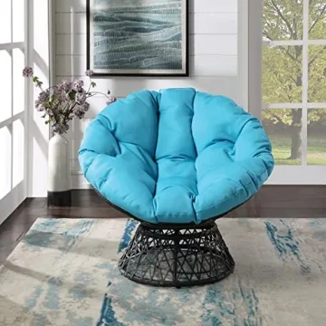 360 Swivel Wicker Papasan Chair Grey Frame Blue Cushion