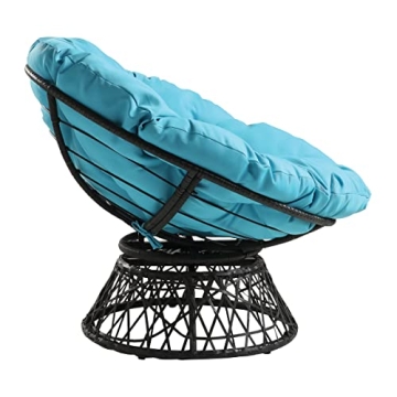 360 Swivel Wicker Papasan Chair Grey Frame Blue Cushion