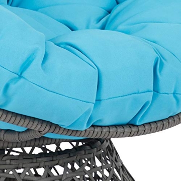 360 Swivel Wicker Papasan Chair Grey Frame Blue Cushion