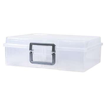 novelinks Photo Case 4" x 6" Photo Box Storage - 16 Inner Photo Keeper Photo Organizer Cases Photos Storage Containers Box for Photos (Clear-Silver Handle)