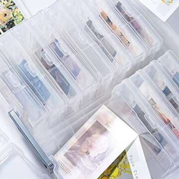 novelinks Photo Case 4" x 6" Photo Box Storage - 16 Inner Photo Keeper Photo Organizer Cases Photos Storage Containers Box for Photos (Clear-Silver Handle)