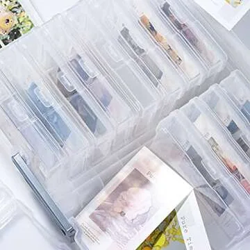 novelinks Photo Case 4" x 6" Photo Box Storage - 16 Inner Photo Keeper Photo Organizer Cases Photos Storage Containers Box for Photos (Clear-Silver Handle)