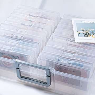 novelinks Photo Case 4" x 6" Photo Box Storage - 16 Inner Photo Keeper Photo Organizer Cases Photos Storage Containers Box for Photos (Clear-Silver Handle)