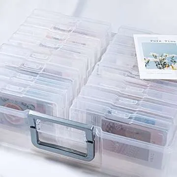 novelinks Photo Case 4" x 6" Photo Box Storage - 16 Inner Photo Keeper Photo Organizer Cases Photos Storage Containers Box for Photos (Clear-Silver Handle)