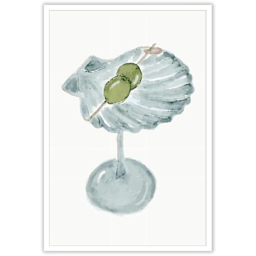Funky Green Seashell Martini Wall Art Cocktail Posters - Trendy Home Decor