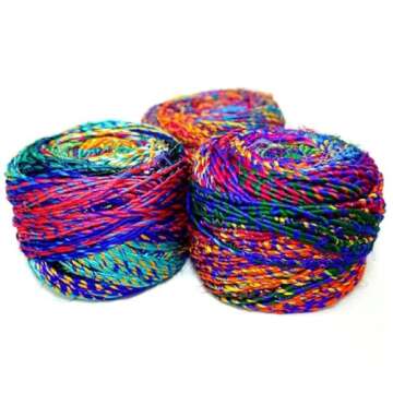 Revolution Fibers Recycled Sari Silk Yarn, Multi-Color Pure Silk Yarn, Made from Handspun Used Sari ...