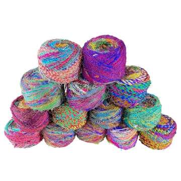 Revolution Fibers Recycled Sari Silk Yarn, Multi-Color Pure Silk Yarn, Made from Handspun Used Sari Fabric Ribbon Scraps, Rainbow Yarn for Knitting, Weaving & Crocheting 100 Grams per Ball (1-Ball)