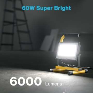 Olafus 60W LED Work Lights, 6000LM Portable Flood Light with Plug, 5000K Daylight, IP65 Waterproof A...