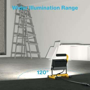 Olafus 60W LED Work Lights, 6000LM Portable Flood Light with Plug, 5000K Daylight, IP65 Waterproof Adjustable Job Site Lighting for Construction Site, Garage, Workshop, Jetty