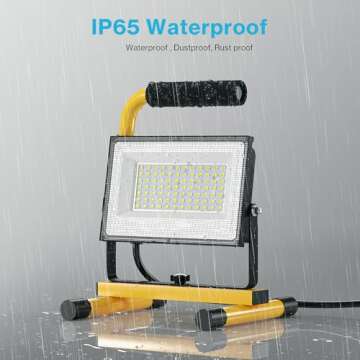 Olafus 60W LED Work Lights, 6000LM Portable Flood Light with Plug, 5000K Daylight, IP65 Waterproof Adjustable Job Site Lighting for Construction Site, Garage, Workshop, Jetty