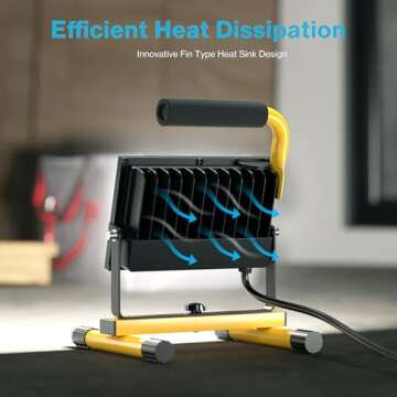 Olafus 60W LED Work Lights, 6000LM Portable Flood Light with Plug, 5000K Daylight, IP65 Waterproof Adjustable Job Site Lighting for Construction Site, Garage, Workshop, Jetty