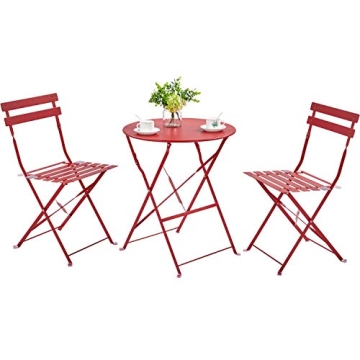 Yaheetech Metal Folding Bistro Set, 3 Piece Outdoor Furniture All Weather-Resistant Table and Chairs...