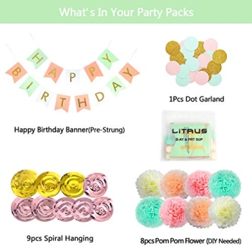 LITAUS Tri-Color Birthday Decorations - Pack of 19