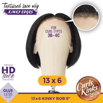 Sensationnel Curls kinksandco kinkyedges wig - kinky bob 9 inch 13x6 lace frontal natural kinkytextu...