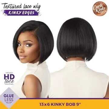 Sensationnel Curls kinksandco kinkyedges wig - kinky bob 9 inch 13x6 lace frontal natural kinkytexture edged hairline for natural 3c to 4c hair textures (HL280/44)