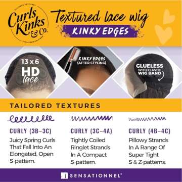 Sensationnel Curls kinksandco kinkyedges wig - kinky bob 9 inch 13x6 lace frontal natural kinkytexture edged hairline for natural 3c to 4c hair textures (HL280/44)