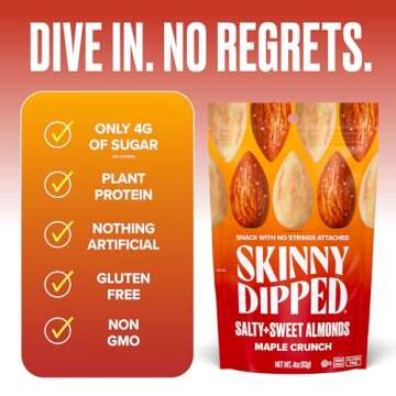 SkinnyDipped Salty + Sweet Maple Almond Crunch, Healthy Snack, Plant Protein, Gluten Free, 4 oz Rese...