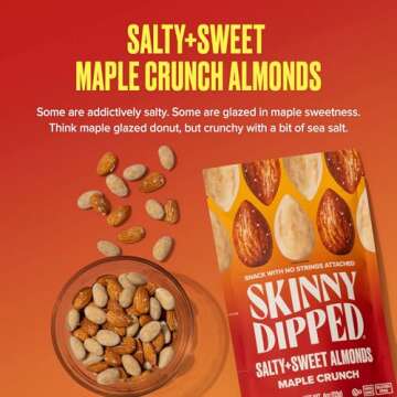 SkinnyDipped Salty + Sweet Maple Almond Crunch, Healthy Snack, Plant Protein, Gluten Free, 4 oz Resealable Bags, Pack of 5
