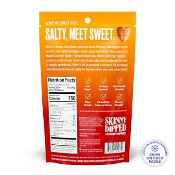 SkinnyDipped Salty + Sweet Maple Almond Crunch, Healthy Snack, Plant Protein, Gluten Free, 4 oz Resealable Bags, Pack of 5