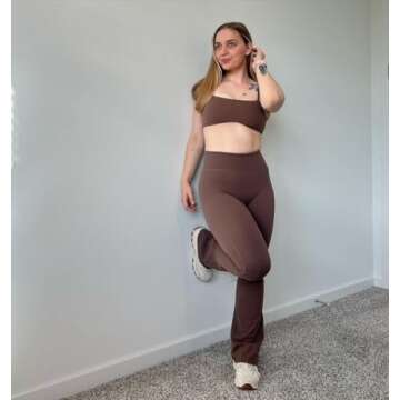 Aoxjox Flare Leggings for Women Trinity Tummy Control High Waisted Wide Leg Yoga Pants 31" (Fudge Coffee, Medium)