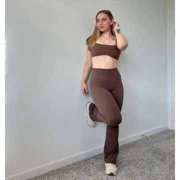 Aoxjox Flare Leggings for Women Trinity Tummy Control High Waisted Wide Leg Yoga Pants 31" (Fudge Coffee, Medium)