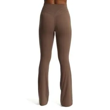Aoxjox Flare Leggings for Women Trinity Tummy Control High Waisted Wide Leg Yoga Pants 31" (Fudge Coffee, Medium)
