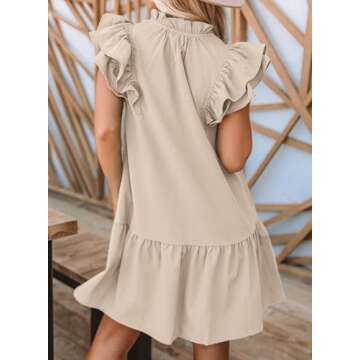 Dokotoo Spring Summer Dresses for Women 2025 Sleeveless V-Neck Ruffle Pockets Lightweight Swing Tuni...