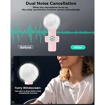 Kingwell Wireless Lavalier Microphone for iPhone, 2 Mini Lapel Microphones with Clearer Audio for Video Recording, Interview, Vlog (Pink)