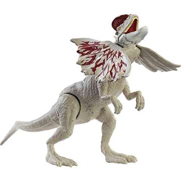 Jurassic World Fierce Force Dilophosaurus Dinosaur Action Figure Movable Joints, Realistic Sculpting & Single Strike Feature, Kids Gift Ages 3 Years & Older
