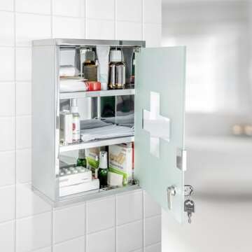 WENKO Medicine Cabinets with Lock, Wall Mounted Over The Toilet Storage Shelves, First Aid Bathroom ...