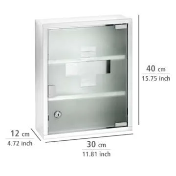 WENKO Medicine Cabinets with Lock, Wall Mounted Over The Toilet Storage Shelves, First Aid Bathroom Wall Cabinet with Safety Glass Door, Medium, 11.8 x 15.7 x 4.7 in, Silver Shiny