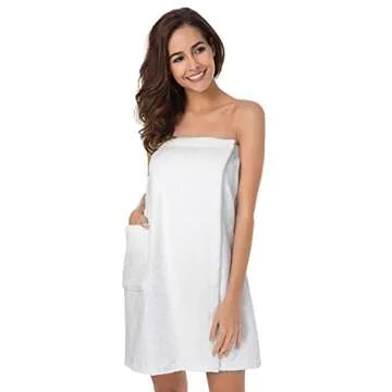 SIORO Bath Shower Wrap for Women, Terry Cloth Cotton Body Towel Wraps Spa Gym Pool Bath Towels Set with Adjustable Closure & Pockets,White Small
