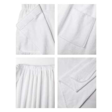 SIORO Bath Shower Wrap for Women, Terry Cloth Cotton Body Towel Wraps Spa Gym Pool Bath Towels Set with Adjustable Closure & Pockets,White Small