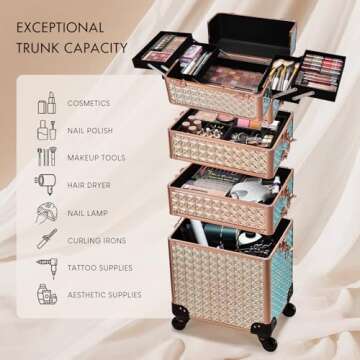 Stagiant Rolling Makeup Train Case Large Storage Cosmetic Trolley 4 in 1 Large Capacity Trolley Make...