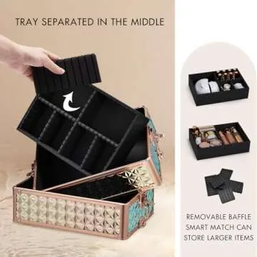 Stagiant Rolling Makeup Train Case Large Storage Cosmetic Trolley 4 in 1 Large Capacity Trolley Makeup Travel Case with Key Swivel Wheels Salon Barber Case Traveling Cart Trunk Shiny Rose Gold