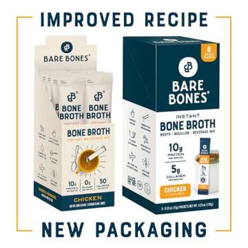 Bare Bones Chicken Bone Broth Instant Powdered Mix | Rich Savory Packets on-the-Go No Artificial Fla...