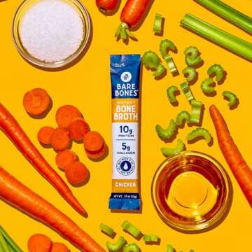 Bare Bones Chicken Bone Broth Instant Powdered Mix | Rich Savory Packets on-the-Go No Artificial Flavors | Keto & Paleo Friendly | 10g Protein | 8 Pack