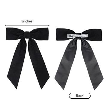 Black Velvet Hair Bows for Women Girls - 5" Alligator Clips