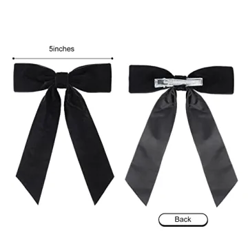 Black Velvet Hair Bows for Women Girls - 5" Alligator Clips