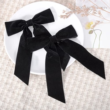 Black Velvet Hair Bows for Women Girls - 5" Alligator Clips